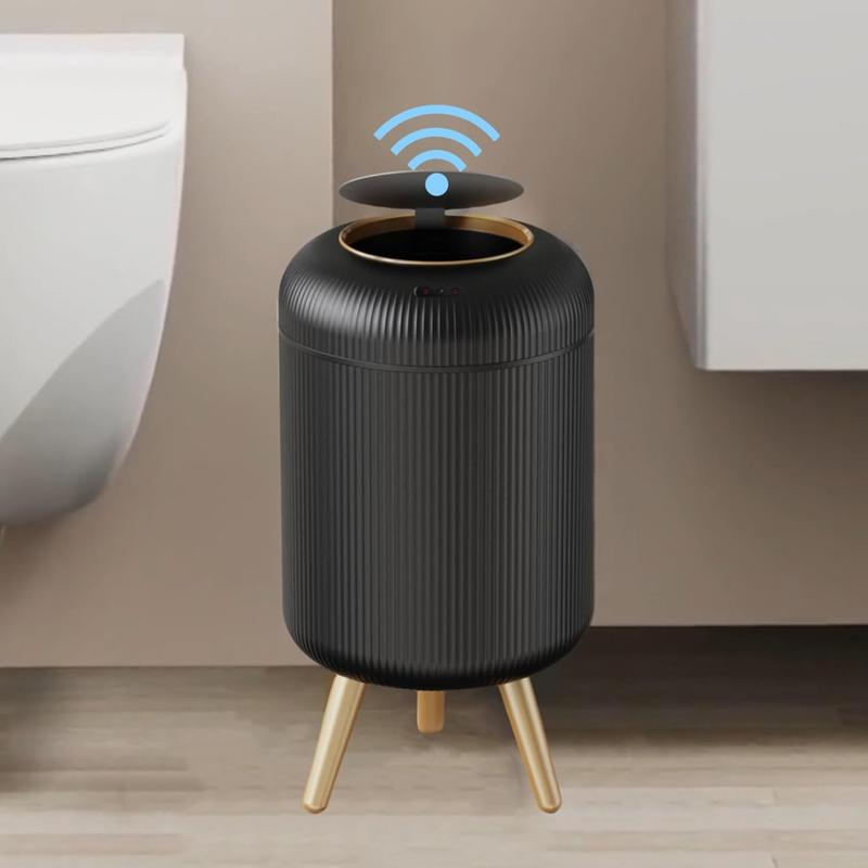 URALFA Motion Sensor Trash Can with Lid, 3 Gallon   11 L Automatic Bathroom Trash Can, Touchless Trash Bin, Smart Plastic Garbage Can with Removable Legs for Bathroom, Bedroom, Kitchen, Office, Black