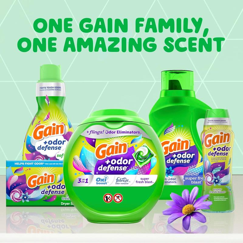 Gain + Odor Defense Liquid Laundry Detergent, Super Fresh Blast Scent, 107 Loads, HE Compatible Gain