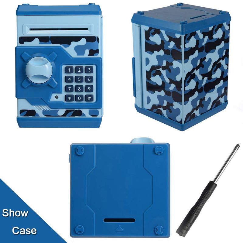 Piggy  for Boys Girls, 4 5 6 7 8 9 10 Year Old Girl Boy Birthday Gift Ideas,  Password Money Saving Box ATM,  Gift Safe  Toys for  (Camouflage Blue)