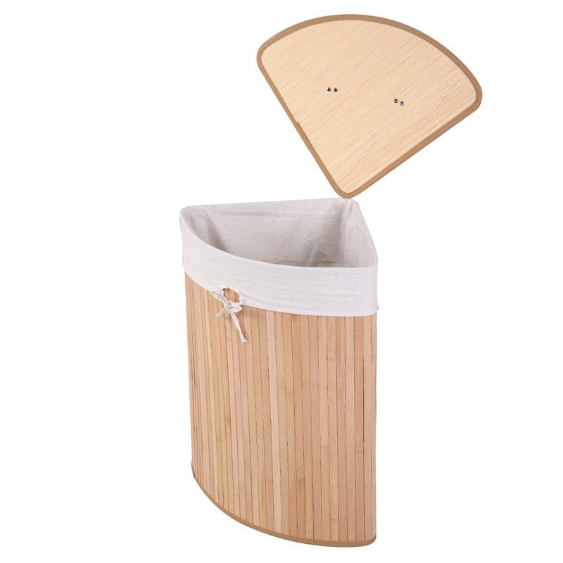 FestivalJoy-Corner Bamboo Hamper Laundry Basket Cotton Organiser