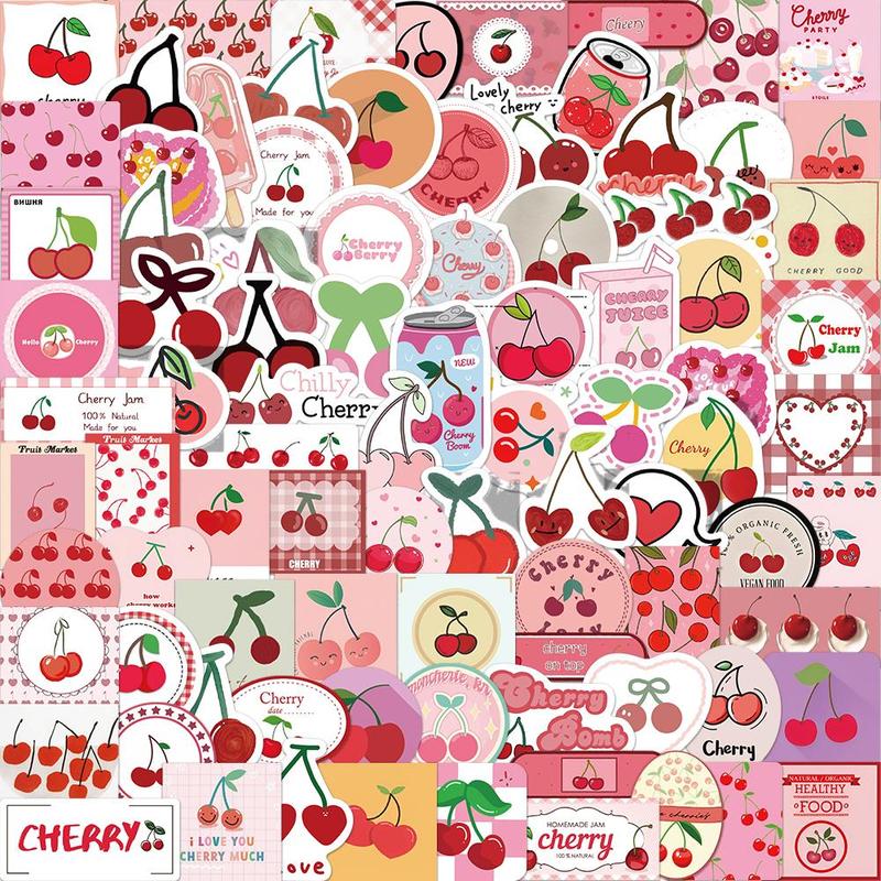 Cherry Pattern Sticker (90pcs set), Cute Cartoon Cherry Sticker, Decorative Sticker for Phone Case, Computer, Guitar, Bag, Water Cup, Scrapbook