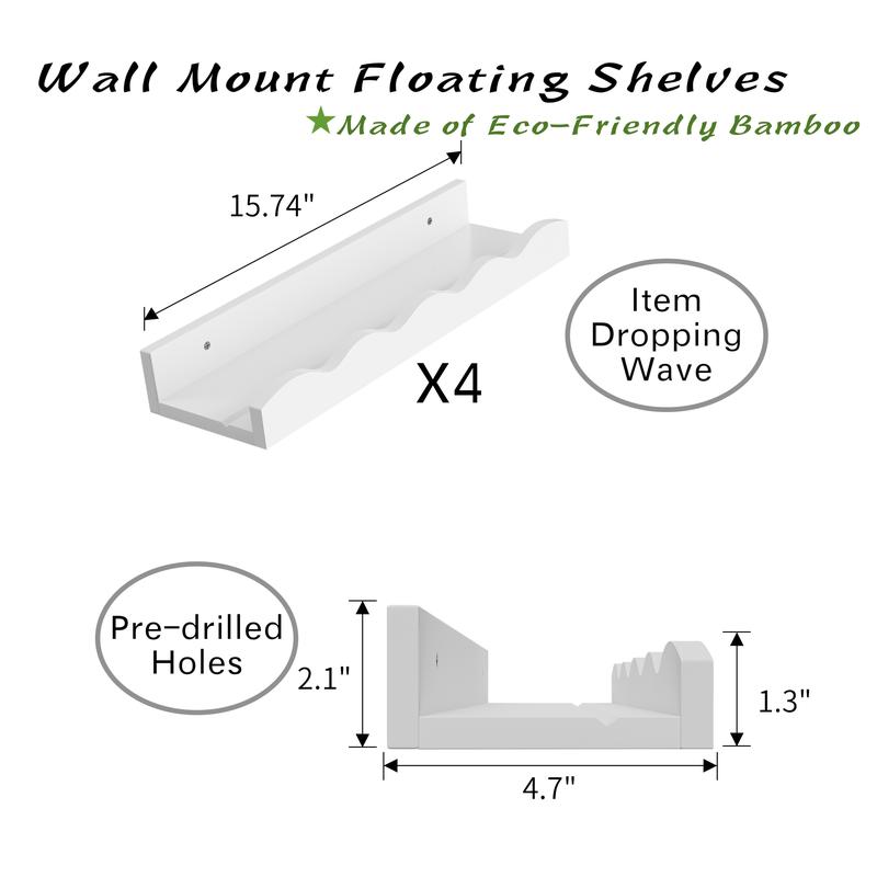 Floating Shelves for Wall Décor Set of 4 Nursery Book Shelves Bathroom Shelves Over Toilet Wall Shelf for Books, Plants, Toys, Photo Frames, Picture Ledge