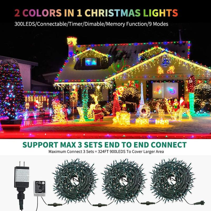 300LED Christmas Tree Light, 1 Count 108ft Expandable String Light with Remote Control, Waterproof Flashing Fairy Light, Party Decoration Supplies