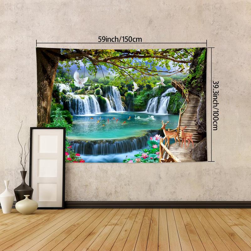 Waterfall & Forest Pattern Tapestry, 1 Count Decorative Natural Landscape Pattern Wall Hanging Tapestry, Wall Art Decor for Home Living Room Bedroom