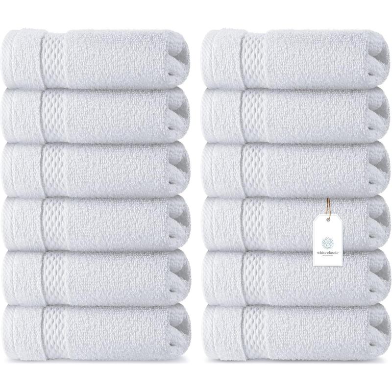 Cotton Towels - Large Hotel Spa Bathroom Towels | Pack of 12 | White