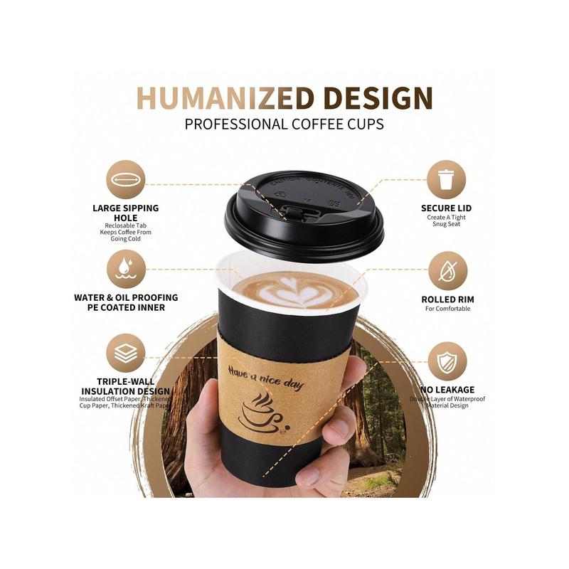 Crafted Living  100 Pack 12oz 16 Oz Coffee Cups With Lids, Paper Coffee Cups For Hot & Cold Drinks, To Go Coffee Cups With Lids For Coffee, Tea, Chocolate, Juice, Insulated Paper Coffee Cups School Supplies