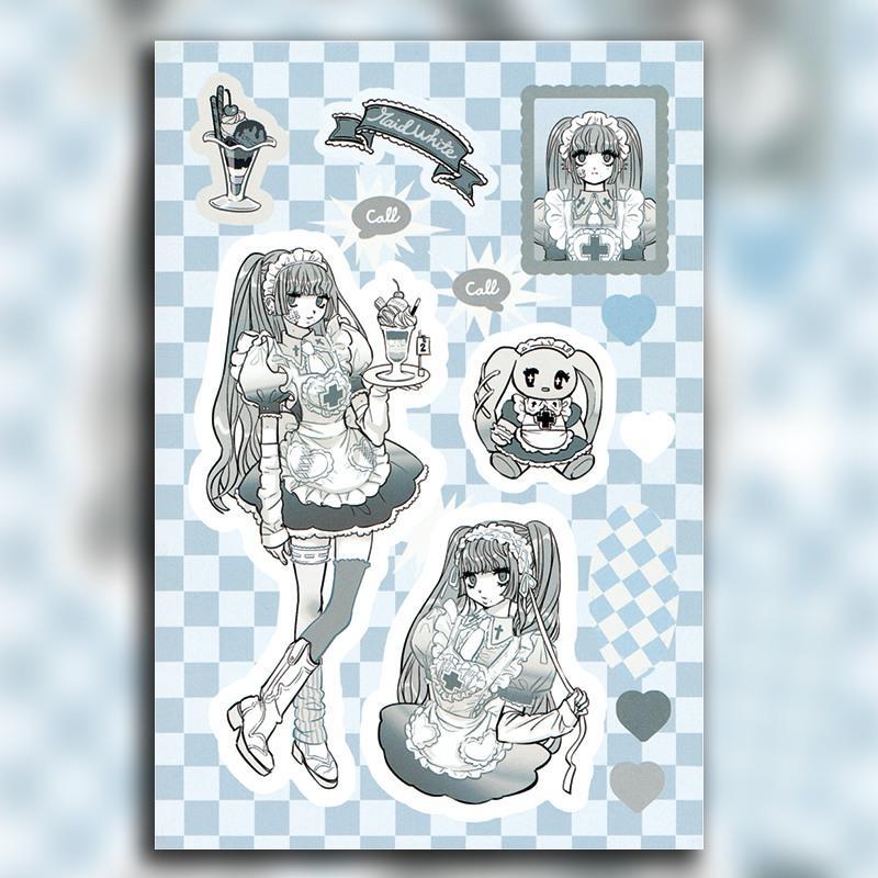 6pcs Set Cartoon Pattern Sticker, Waterproof Self Adhesive Decor Paper, Decor Sticker for Gift Greeting Card Water Bottle Laptop Phone