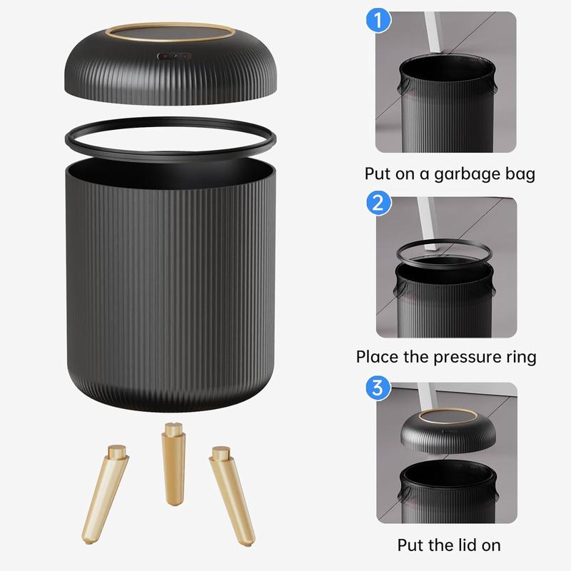 URALFA Motion Sensor Trash Can with Lid, 3 Gallon   11 L Automatic Bathroom Trash Can, Touchless Trash Bin, Smart Plastic Garbage Can with Removable Legs for Bathroom, Bedroom, Kitchen, Office, Black