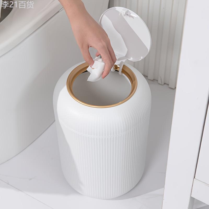 Elegant Large-Capacity Trash Can with Lid - Durable Plastic, Round Design for Living Room, Kitchen, Bedroom, Bathroom - Stylish Home Storage Solution