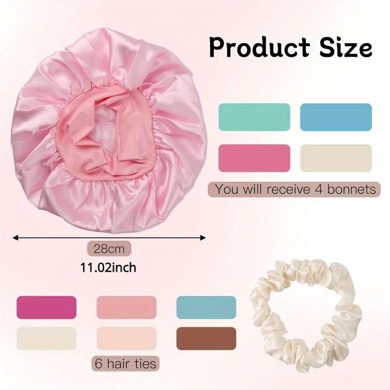 4 Pieces Adjustable Soft Children's Sleep Cap, with 6 Hair Ring, Cartoon Elasticated Shower Caps for Children