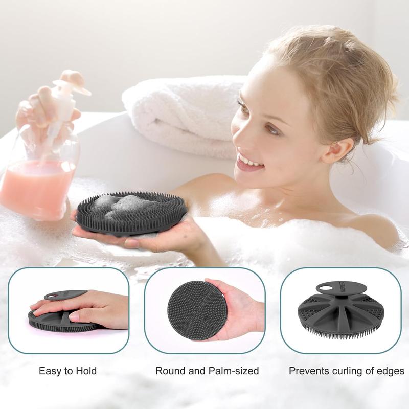 Soft Silicone Body Scrubber Shower Brush Handheld Cleansing Skin Brush, Gentle Exfoliating and Lather Well