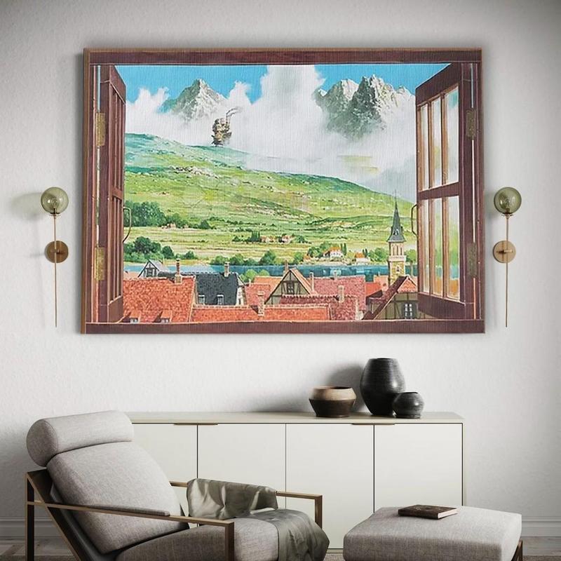 Howl's Moving Castle Poster, Hayao Studio, Castle Poster, How Castle Moving Window Picture, Anime Wall Art Decor Room