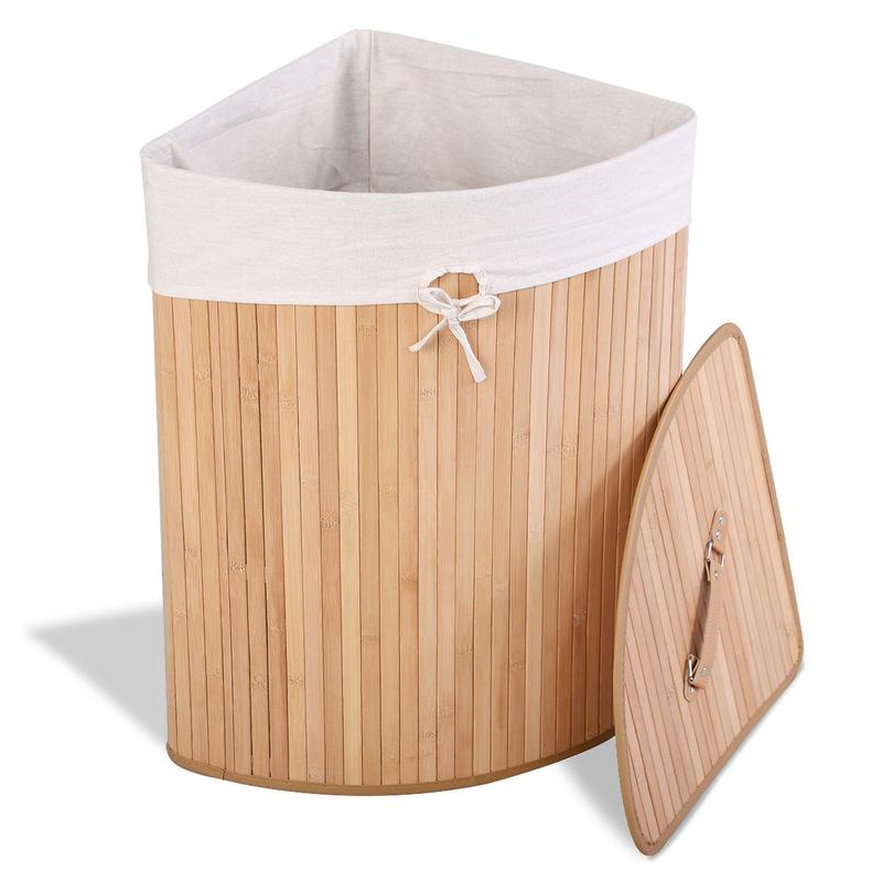 FestivalJoy-Corner Bamboo Hamper Laundry Basket Cotton Organiser