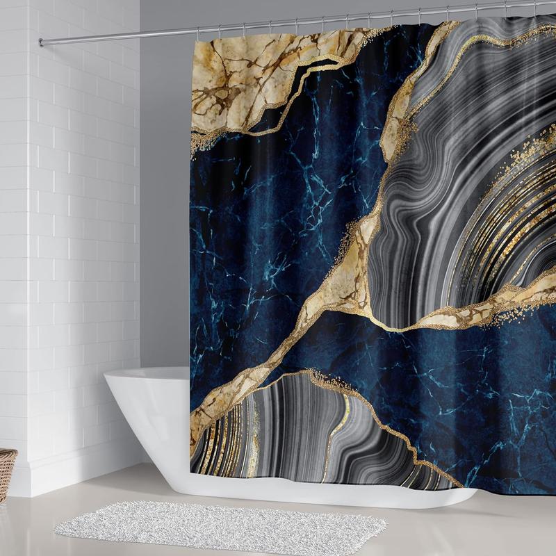 4Pcs Marble Shower Curtain Sets with 12 Hooks - Luxury Bathroom Decor Sets Traditional