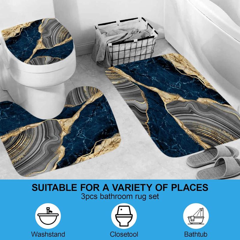 4Pcs Marble Shower Curtain Sets with 12 Hooks - Luxury Bathroom Decor Sets Traditional