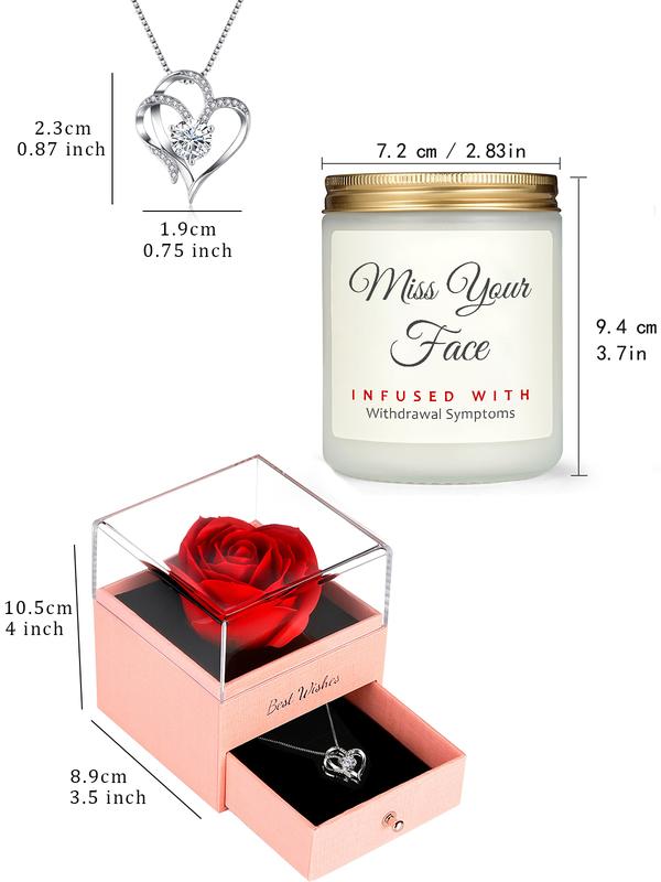 2 Piece Gifts Set for Man Woman Mom Dad , Lavender Scented Candle and Rose Heart Necklace,Gifts for Man Woman from Friend  Bestie  Son Daughter, Funny Unique Ideal Gifts for Mother's Day Father's Day Anniversary party Birthday Christmas Stocking Stuffers