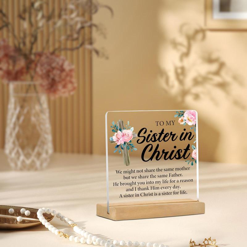 Christian Sister Gift, 1 Count Clear Acrylic Desktop Decoration Sign, Home Decor Supplies, Inspirational Gift for Sister