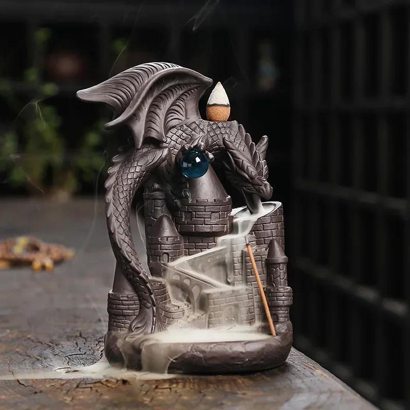 Creative Dragon & Castle Design Incense Burner, 2 Counts set Backflow Incense Burner, Aromatherapy Censer for Home Fragrance