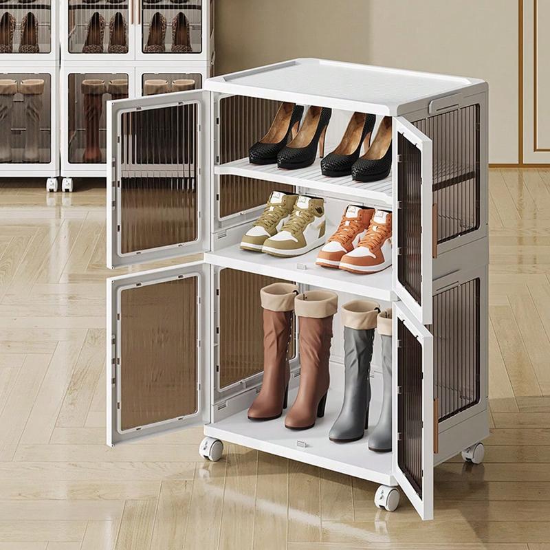 LDECO Large Shoe Storage Shoes Rack With Wheel Portable Home Organizers Containers Bins With Lids Clear Door For Closet Boots Sneaker Boxes Cabinet