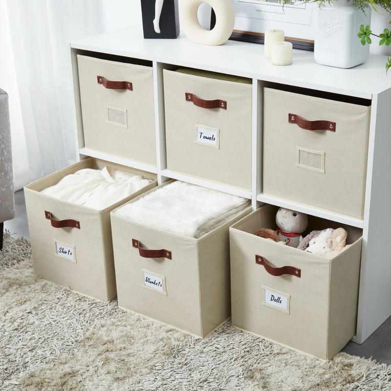 6pcs Fabric Cube Storage Bin with Label Holders, Fabric Storage Baskets for Organizing Shelves, Closet, Toy, Clothes (11