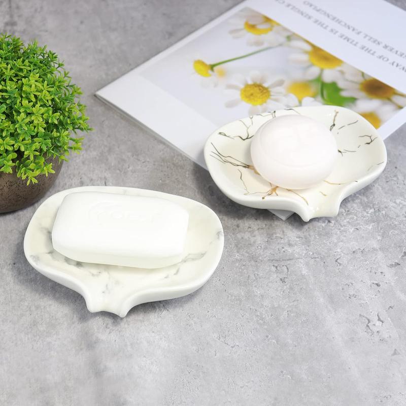 Ceramic Marble Texture Soap Dish,Self Draining Slot,Ceramic Soap Self Draining Soap Dish, Portable Soap Dish for Shower,Bathroom,Kitchen, Sink,Countertop of Hospital, Hotel,Restaurant.