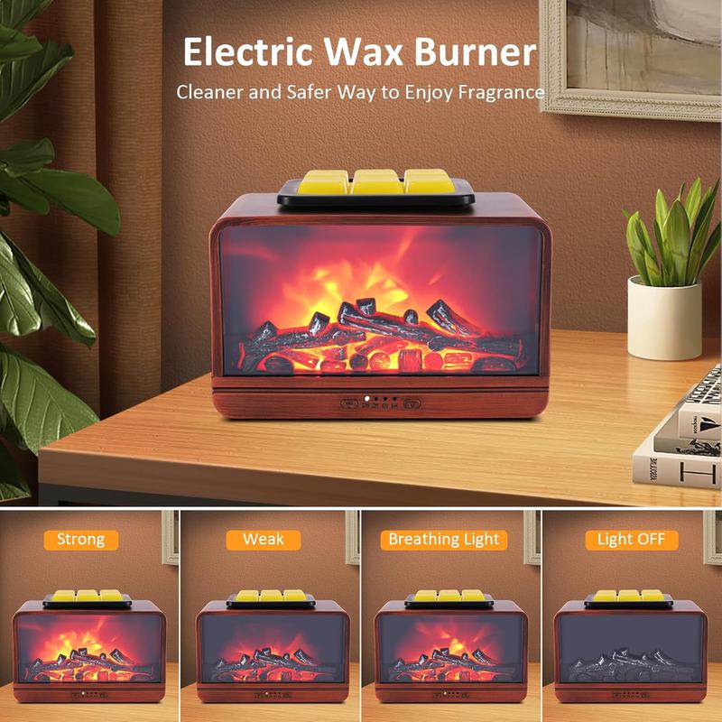 Wax Melt Warmer, Dynamic Flame Fireplace Wax Warmer Wax Melter for Scented Wax with 4 Timer, Scentsy Wax Warmer 2-in-1 Fragrance Oil Burner PTC Heating Wax Burner for Home Office Decor&Christmas Gift