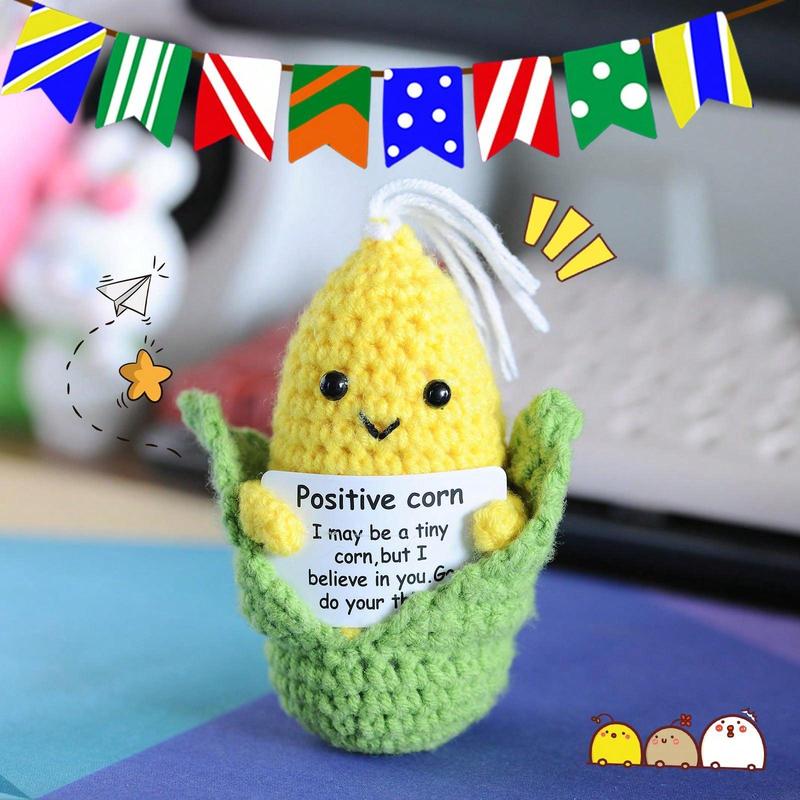 Cute Cartoon Corn Design Crochet Ornament, Creative Handmade Positive Corn Desk Decoration, Home Decor for Living Room Bedroom Office Gift