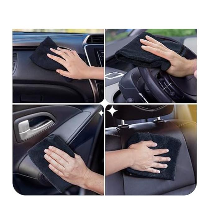 Multifunctional Microfiber Car Wash Towel Reusable Black Microfiber Towels – Premium Lint-Free, Scratch-Free, Highly Absorbent Cleaning Cloths for Cars, Kitchen, Glass, Windows (6-Pack)