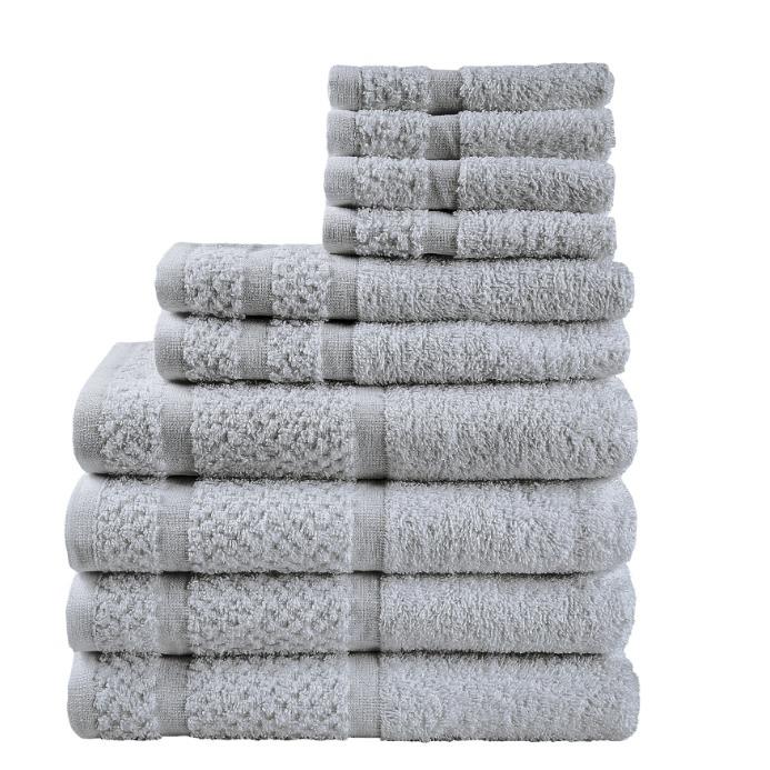 Set of 10 Towels with Upgraded Softness & Durability, Grey Bath Border