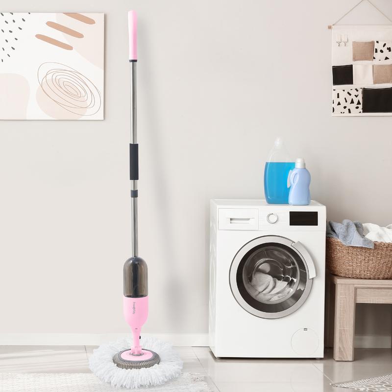 PINK True & Tidy 3-in-1 Spray Mop Kit: Interchangeable heads, microfiber pad, rotatable handle, Wide Spray Area