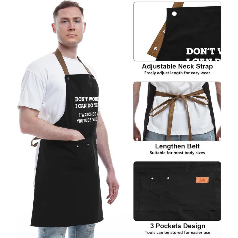 Father's Day Gifts for Dad, Gifts for Husband, Boyfriend, Brother, Men Unique Birthday Gifts, Funny Gifts for Mom, Dad Gifts From Daughter Son – BBQ Cooking Chef Apron 3 Pockets, Kitchen Gifts Christmas Accessory Adjustable Baking Cotton Grandpa