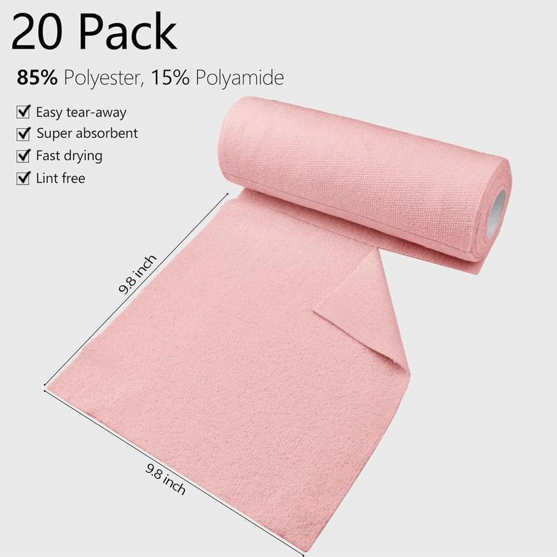 Pink Microfiber Cleaning Cloth Roll! 20 Tear Away Towels, Reusable & Washable for Car, Dishes