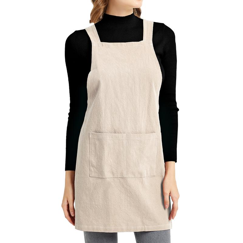 Aprons with Pockets Comfort Cross Back No Tie Cotton Linen Apron Pinafore,Ideal for Kitchen Hygiene and Stain Resistance Unisex custom apron