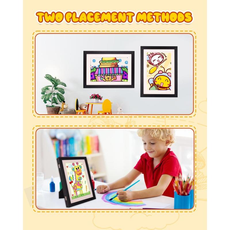 2 Pack Kids Art Frame, 8.5x11 Artwork Frames Changeable with Stand, Front Opening Picture Frame for Storage & Display Holds 150, for Children Art Projects, Drawings, School Crafts, Black