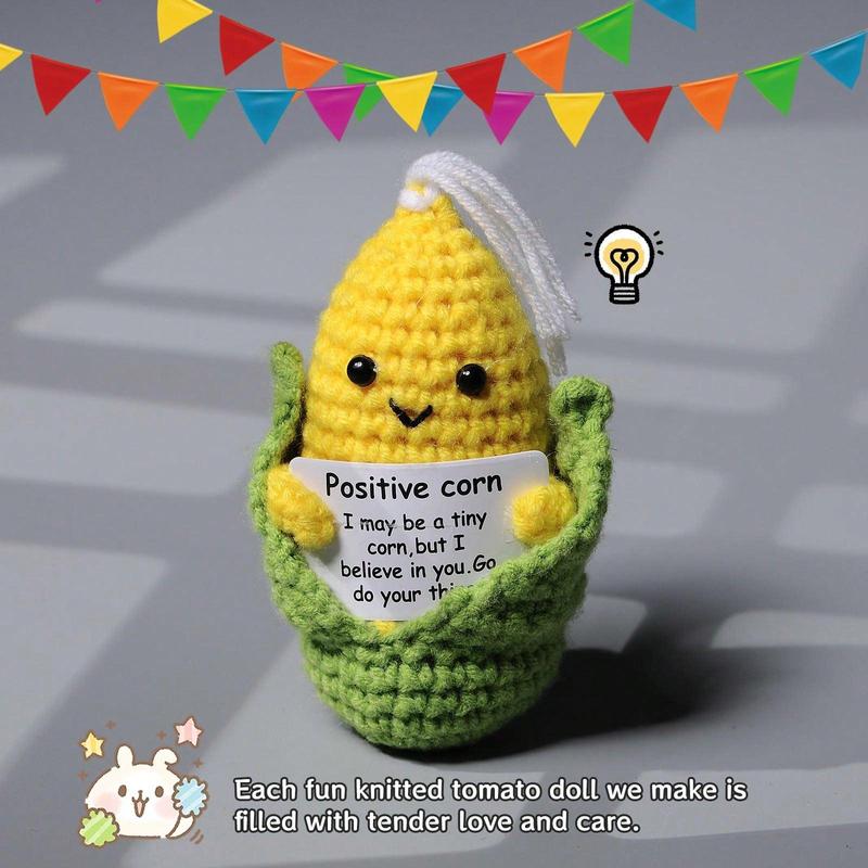 Cute Cartoon Corn Design Crochet Ornament, Creative Handmade Positive Corn Desk Decoration, Home Decor for Living Room Bedroom Office Gift