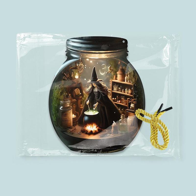 Witch in Mason Jar Design Hanging Decor, 1 Count Halloween Themed Hanging Ornament, Wall Hanging Decor for Home Living Room Bedroom, Halloween Decor