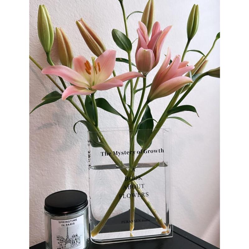 Clear Book Flowers Vase - Cute Bookshelf Decor; Unique Vase for Book Lovers, Artistic and Cultural Flavor Acrylic Vases for Home Office Decor, A Book