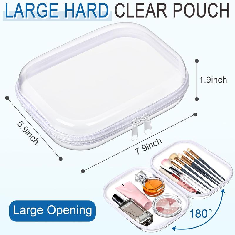 6 count Clear Hard Zipper Case Hard Plastic Zipper Pouches Makeup Bag Transparent Cases for Snacks Hard Plastic Storage Organizer Portable Box for Travel(White,7.87 x 5.9 x 2 Inch)