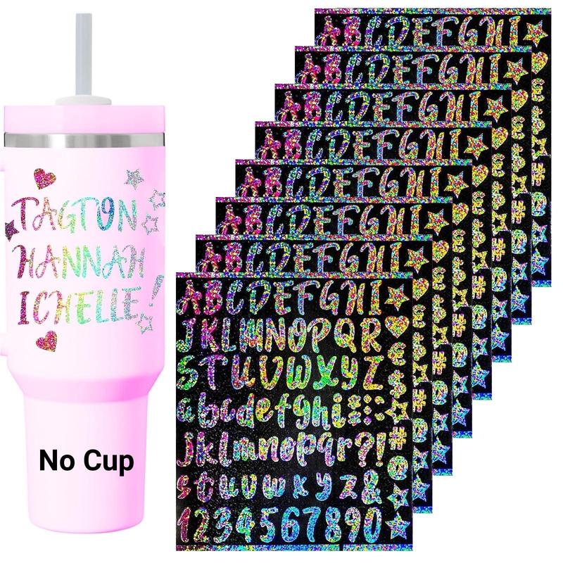 Letter Pattern Water Bottle Sticker, 8 Counts set Waterproof Self Adhesive Alphabet Name Sticker, Decorative Sticker for Water Bottle, Cup, Mug