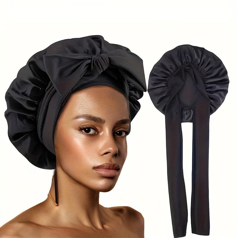 2Pcs Lace Headscarf Waterproof Satin Bath Cap Elegant Bow Tie Elastic Sleep Comfortable Hand Feel Comfortable Body And Mind Pleasure Night Cap Lightweight Reusable Shower Cap