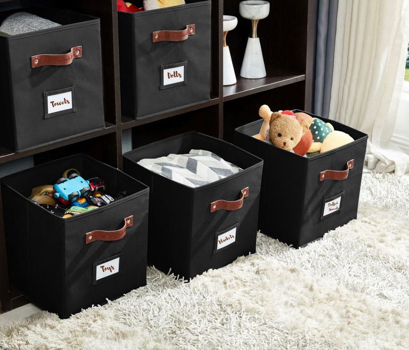 6pcs Fabric Cube Storage Bin with Label Holders, Fabric Storage Baskets for Organizing Shelves, Closet, Toy, Clothes (11