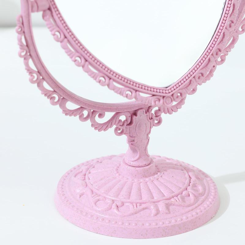 7 Inch Pink Vintage Heart Shaped Mirror, Elegant Double Sided 360 Degree Rotating Vanity Mirror for Room Decoration.