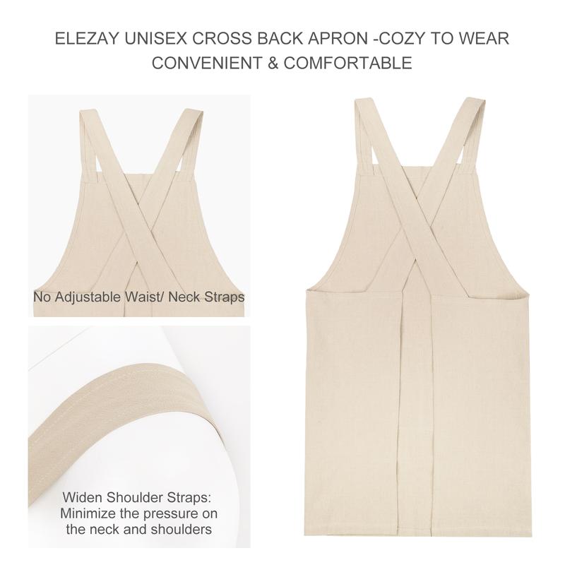 Aprons with Pockets Comfort Cross Back No Tie Cotton Linen Apron Pinafore,Ideal for Kitchen Hygiene and Stain Resistance Unisex custom apron