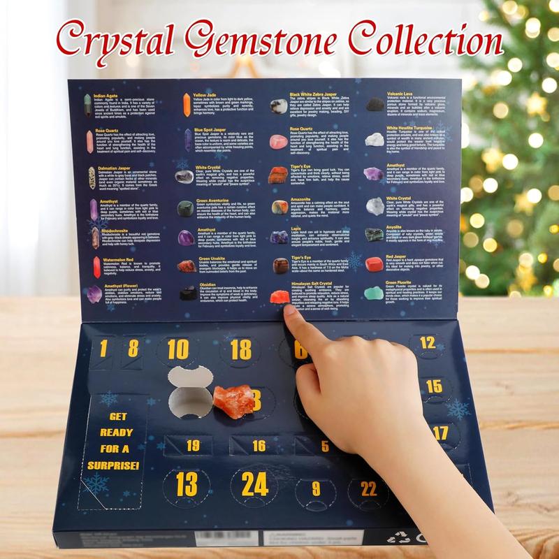 Advent Calendar 2024, 24-Day Christmas Countdown with Chakra Crystals & Healing Stones - Natural Gemstone Rock Collection Gifts for Kids, Teens, Adults & Beginners