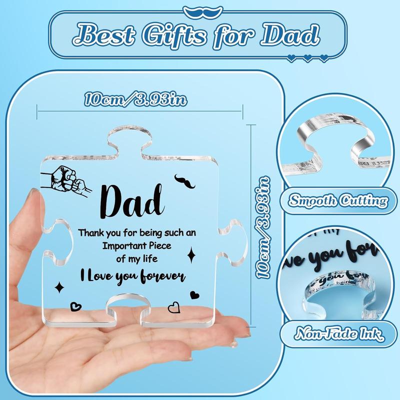 Acrylic Plaque Gifts for Dad Mom Father's Day Gift from Daughter Son Birthday Puzzle Shape Sign for Dad Thanksgiving Birthday Gifts Christmas Trophy