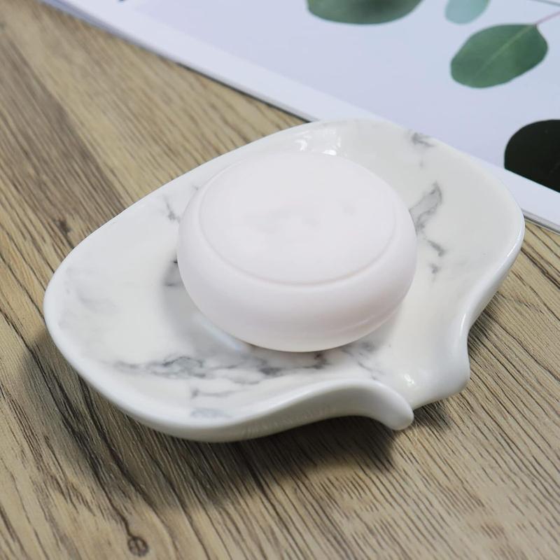 Ceramic Marble Texture Soap Dish,Self Draining Slot,Ceramic Soap Self Draining Soap Dish, Portable Soap Dish for Shower,Bathroom,Kitchen, Sink,Countertop of Hospital, Hotel,Restaurant.