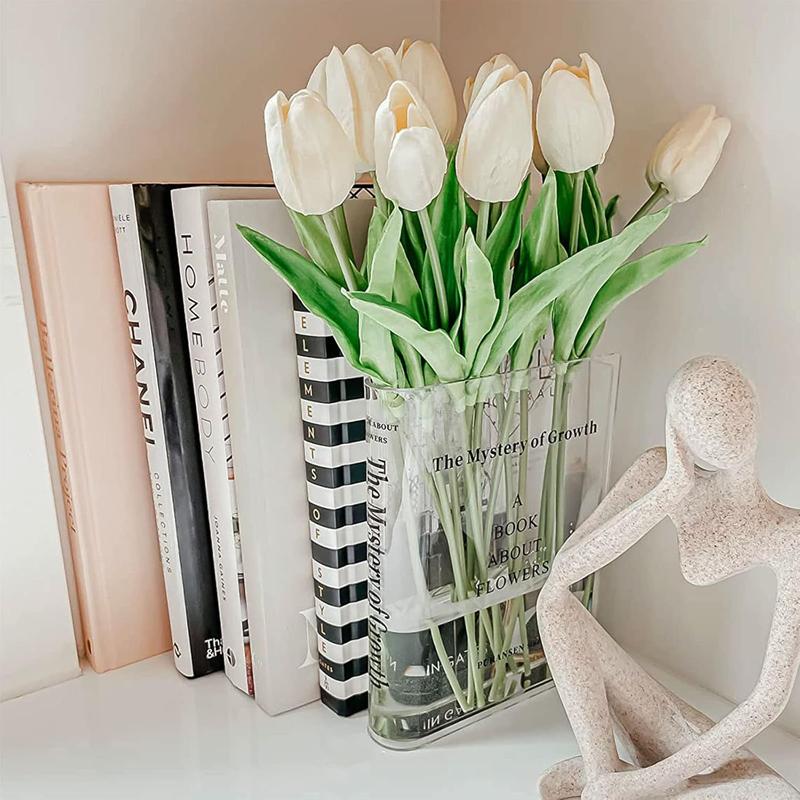 Clear Book Flowers Vase - Cute Bookshelf Decor; Unique Vase for Book Lovers, Artistic and Cultural Flavor Acrylic Vases for Home Office Decor, A Book