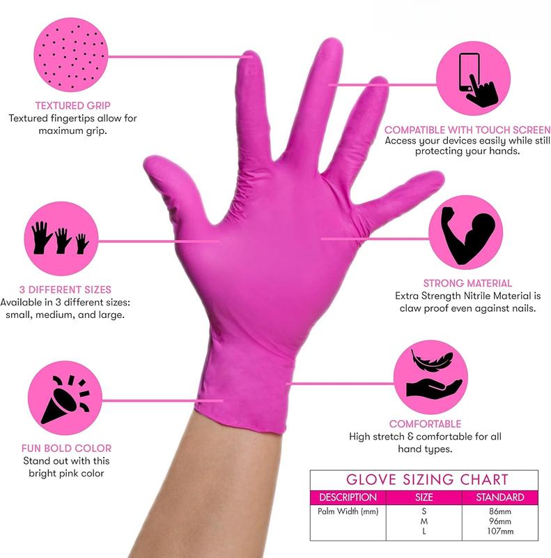 Pink Gloves Disposable Latex Free  Pink  Gloves Medium, Latex Free Gloves Medium, Plastic Gloves Disposable, Guantes de Nitrilo, Cleaning Gloves Medium, Non Latex Gloves