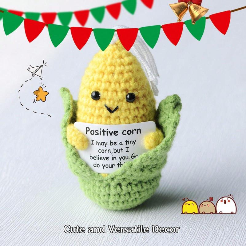 Cute Cartoon Corn Design Crochet Ornament, Creative Handmade Positive Corn Desk Decoration, Home Decor for Living Room Bedroom Office Gift