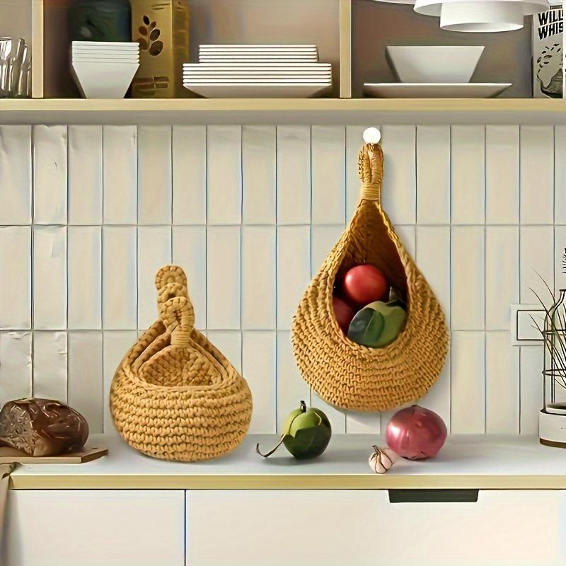 Hanging Wall Vegetable Fruit Basket, 3 Counts set Boho Style Handwoven Wall Mounted Fruit Veggie Basket, Home Organizer for Kitchen Living Room